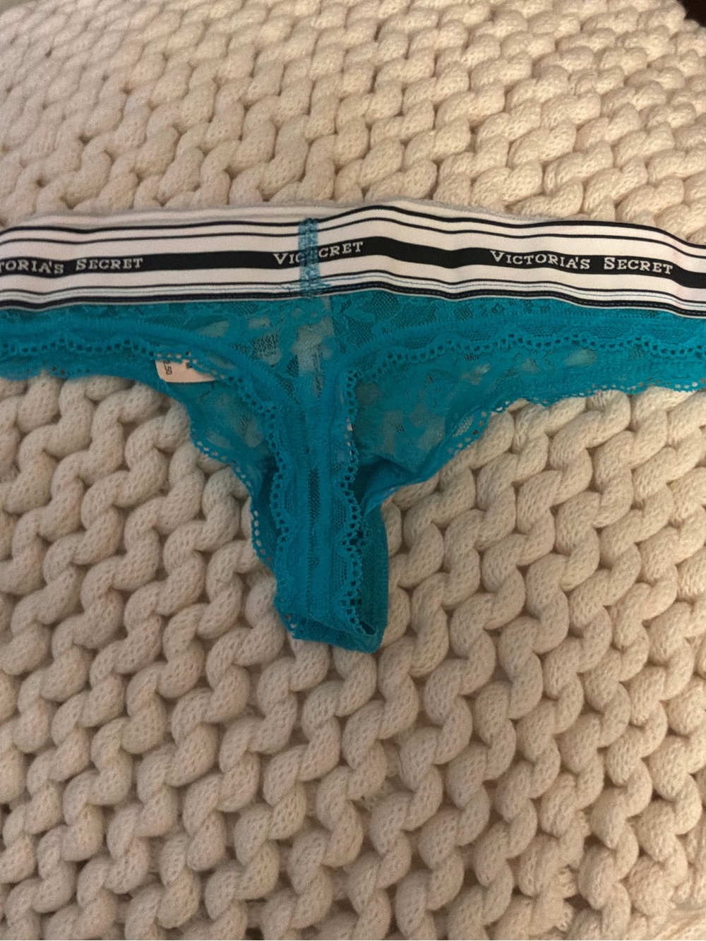 Victoria's Secret Turquoise Lace Thong with Logo Waistband NWT